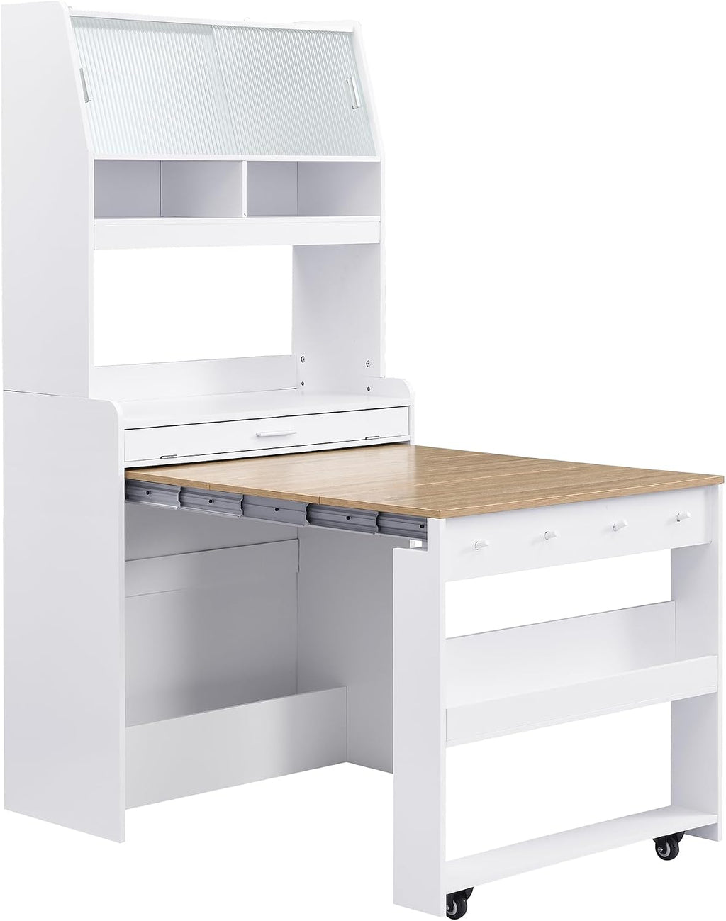 Merax Sideboard Buffet Cabinet with Foldable Dining Table, Multifunctional Cupboard with Storage Shelf and Hooks, for Small Places,Studio, Apartment