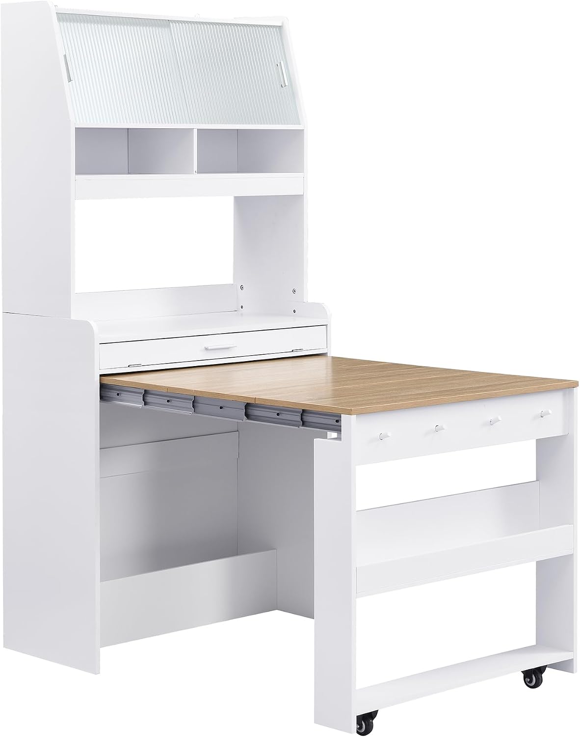 Merax Sideboard Buffet Cabinet with Foldable Dining Table, Multifunctional Cupboard with Storage Shelf and Hooks, for Small Places,Studio, Apartment