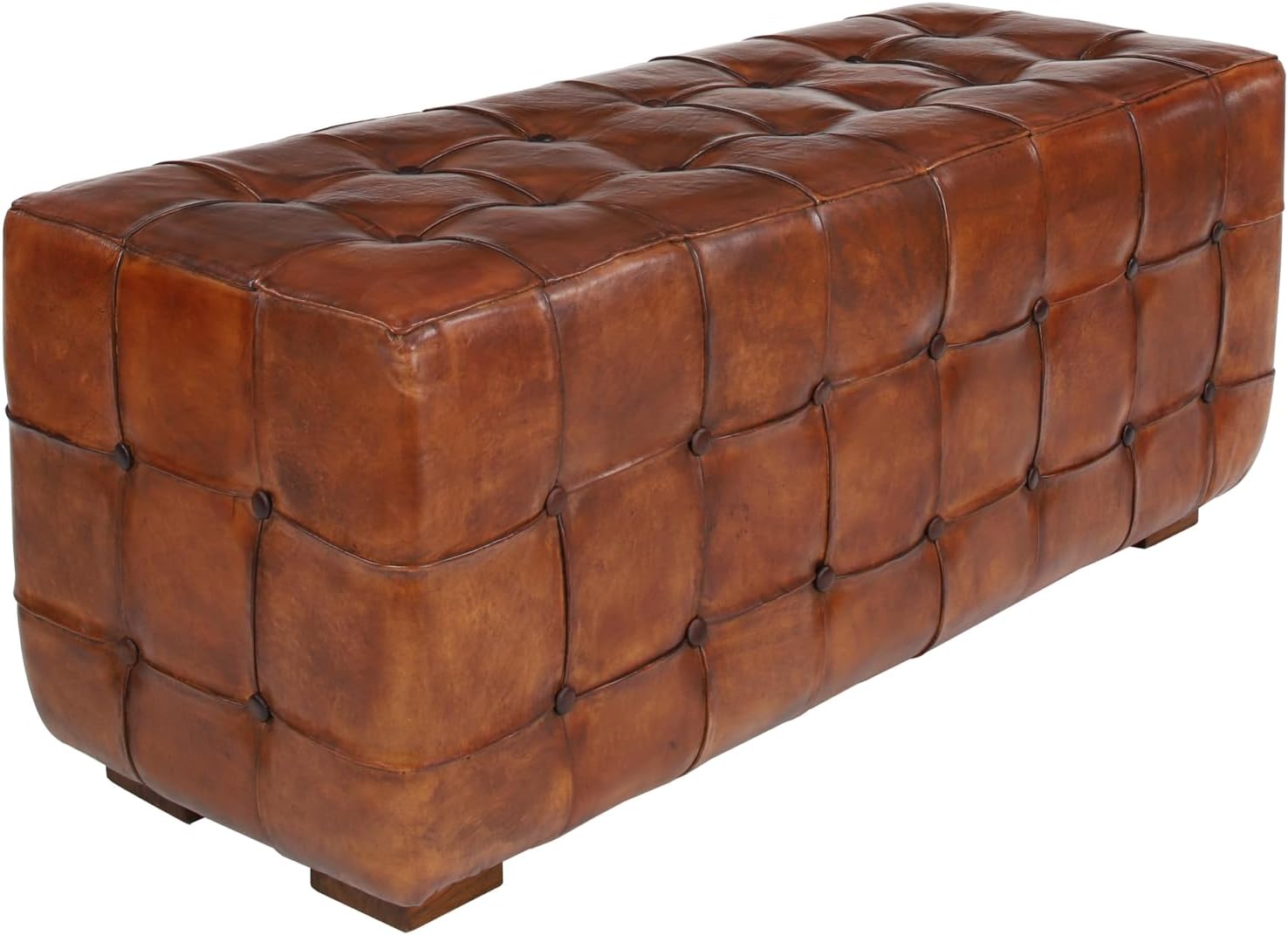 Deco 79 Leather Home Bench Tufted Upholstered Entryway Bench, Bedroom Bench 48' x 18' x 20', Brown