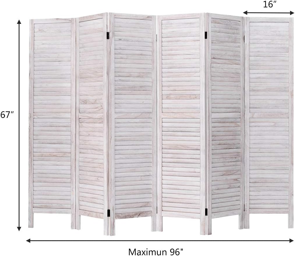 Giantex 6 Panel Wood Room Divider, 5.6 Ft Tall Oriental Folding Freestanding Partition Privacy Room Dividers Screen for Home, Office, Restaurant, Bedroom (White)