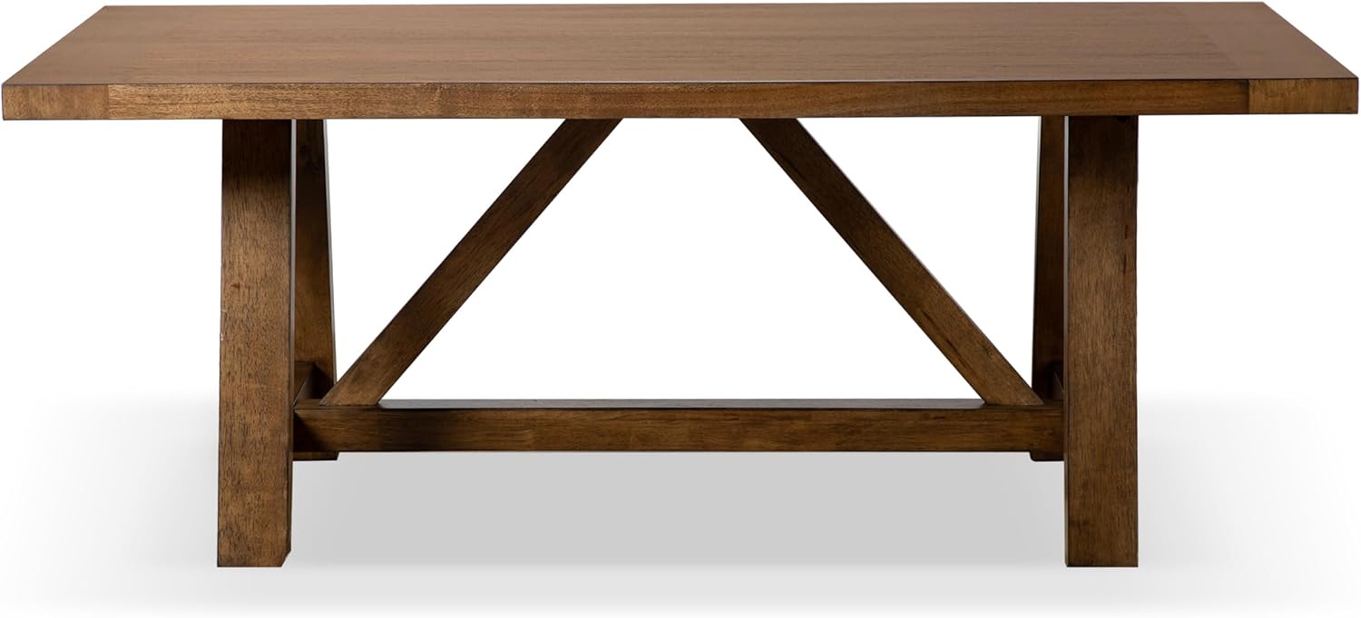 Furniture of America Zephyrine Rustic Solid Wood 76-inch Rectangle Dining Table with Trestle Base, Seats up to 6, Easy Assembly, for Home, Kitchen, Living Room, Brown