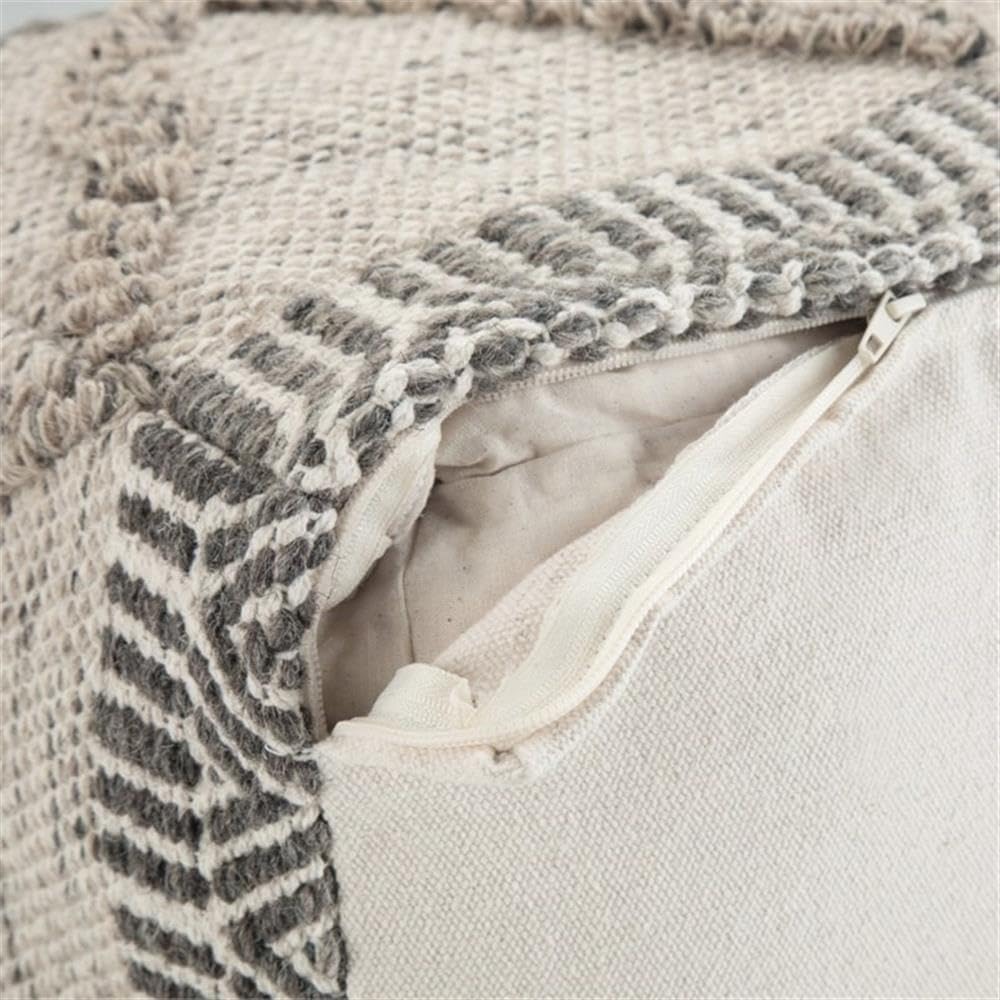 SIMPLIHOME Sweeney Square Pouf - 18 inch Wide Upholstered Wool and Cotton Handloom Woven Ottoman in Grey and Natural, Boho-Style Footstool, Extra Seating or Accent Piece for Living Room, Assembled