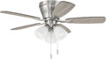 Craftmade 42' Wheeler Indoor Flush Mount 5 Blade Brushed Polished Nickel Finish Ceiling Fan with Optional 3-Light Kit