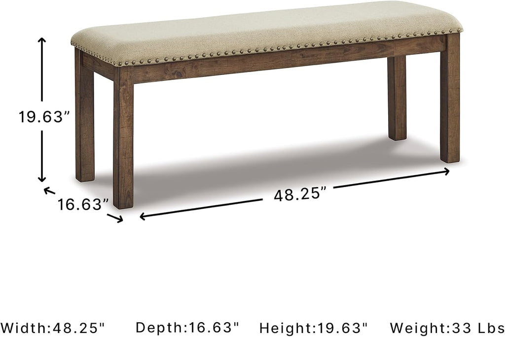 Signature Design by Ashley Moriville Casual Rustic Upholstered Dining Bench, Grey & Brown