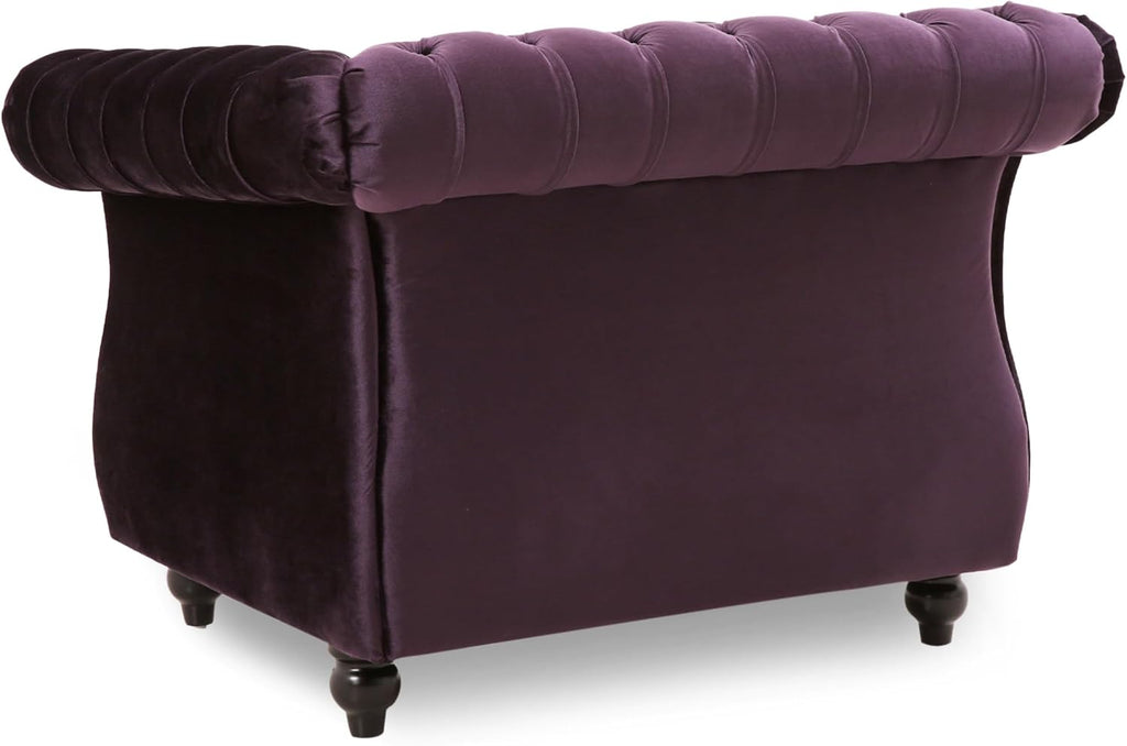 Great Deal Furniture Leila Chesterfield Velvet Club Chair, BlackBerry