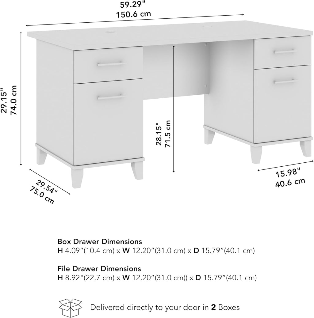 Bush Home 60-Inch Office Desk with Drawers, Computer Desk with File and Box Drawers, Home Office Workstation with Storage Cabinet, Writing Desk Furniture, Somerset Collection, Hansen Cherry