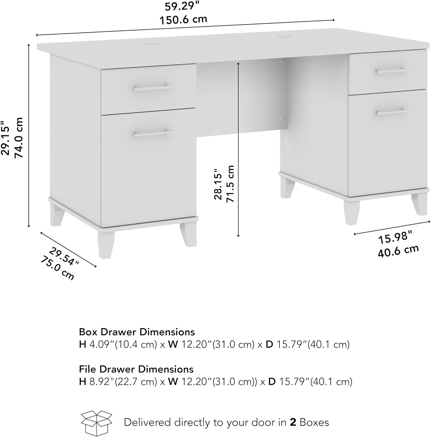 Bush Home 60-Inch Office Desk with Drawers, Computer Desk with File and Box Drawers, Home Office Workstation with Storage Cabinet, Writing Desk Furniture, Somerset Collection, Hansen Cherry