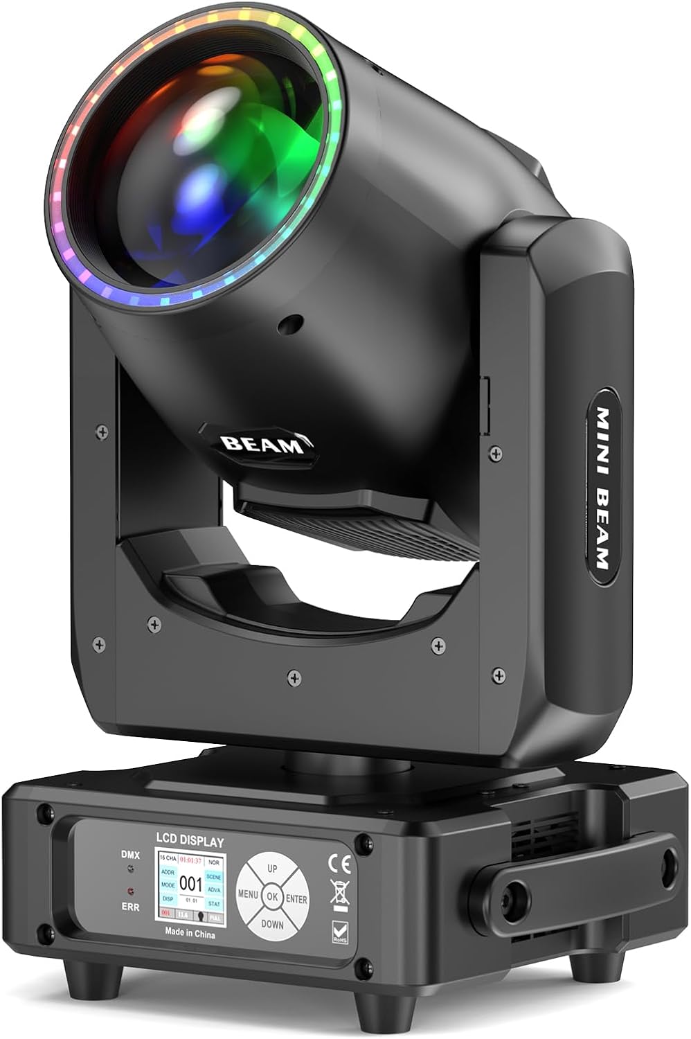230W 7R Beam Moving Head Stage Light 14 Gobos 14 Colors Prisms/Wash/Beam/Frost/Rainbow Stage Effect Spotlights 48-Facet Prism 2.3° Beam Angle 18CH DMX512 Sound Activated Lights