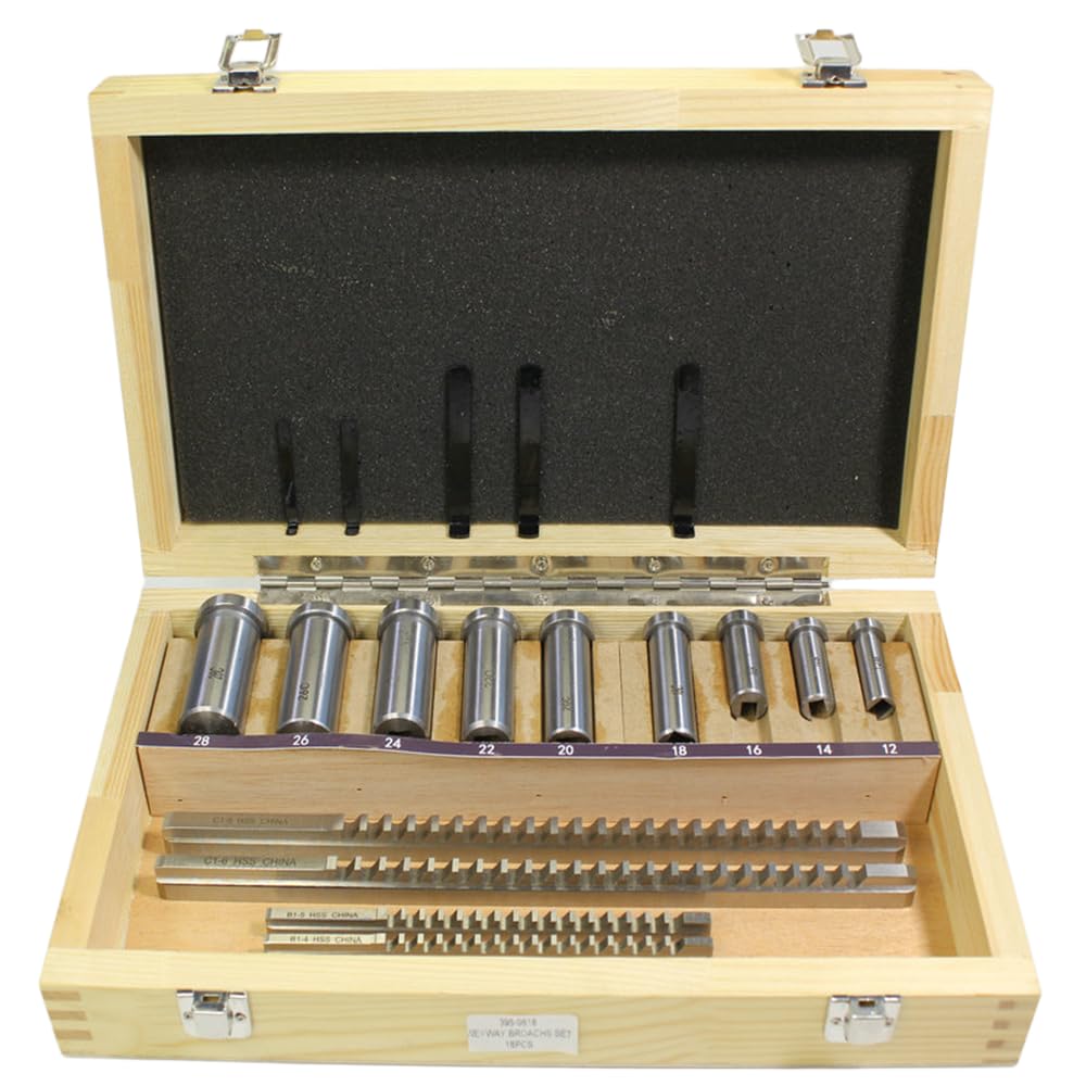 Machinery Keyway Tools, 18Pcs Push Type Keyway Broaches Industrial Tools, Broach Set 4/5/6/8mm Broaches, 4 Pcs Broach 9 Guide Sleeve 5 Gaskets, Metric Size Broaching Cutter Collared Bushing