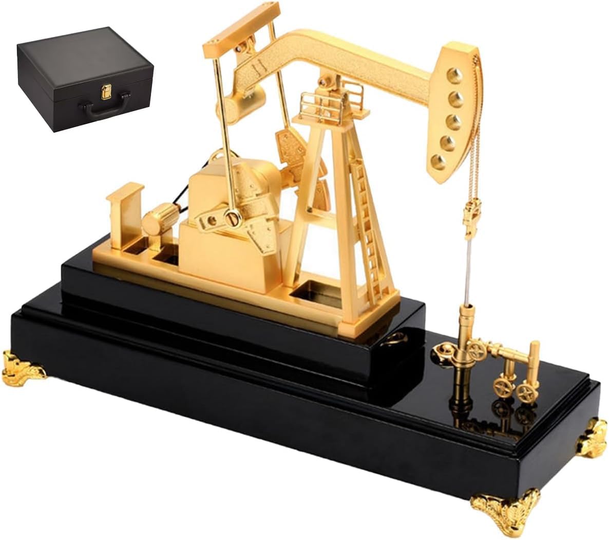 Electric Metal Oil Well Pump Jack Model,Simulation Oilfield Operation Mechanical Machine Equipment Creative Desktop Ornament Decoration,Science Eductional Toy (Black)
