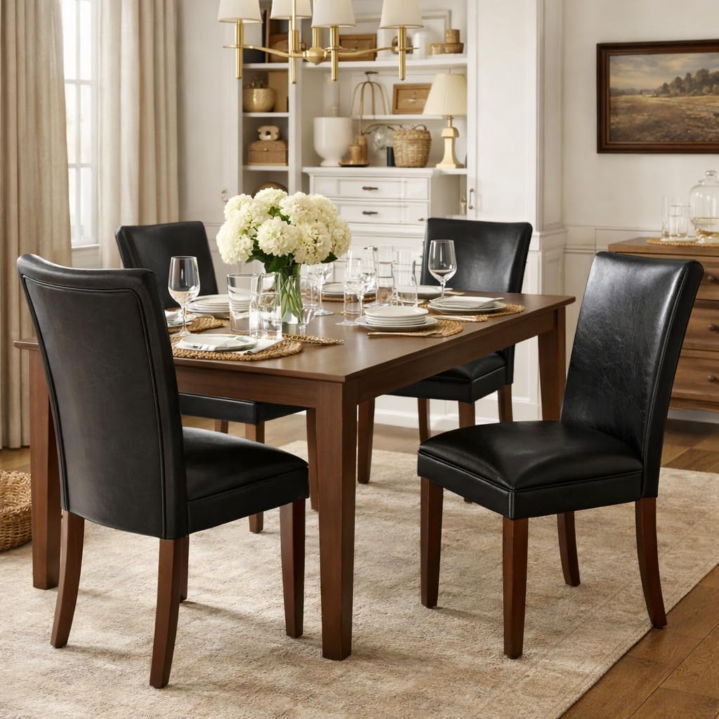 HomePop Parsons Upholstered Accent Dining Chair, Set of 2, Black Faux Leather