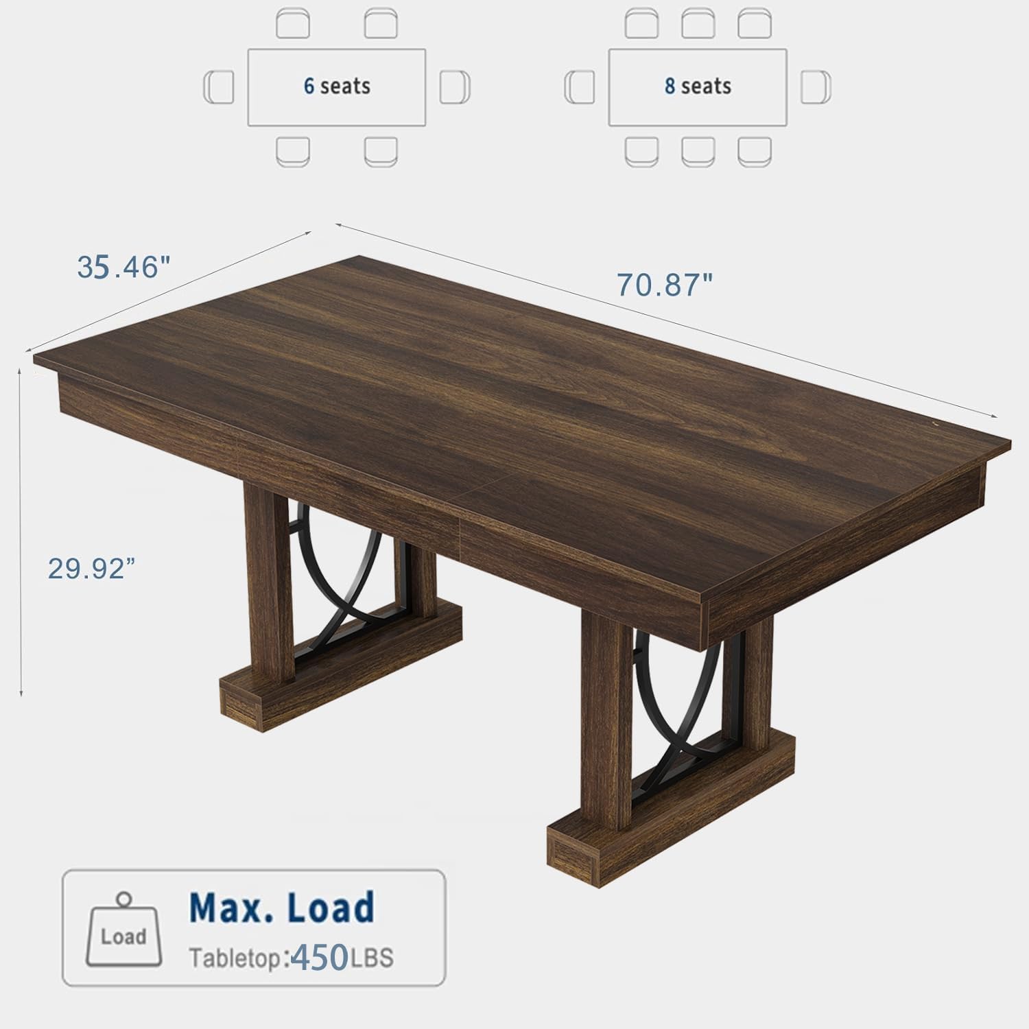 IDEALHOUSE Wooden Dining Table for 6-8 People with 2 Large Drawers, 71 in Long Farmhouse Rectangular Kitchen Dining Table & Thick Table Top, Sturdy Frame, for Big Family, Dinette, Office, Walunt
