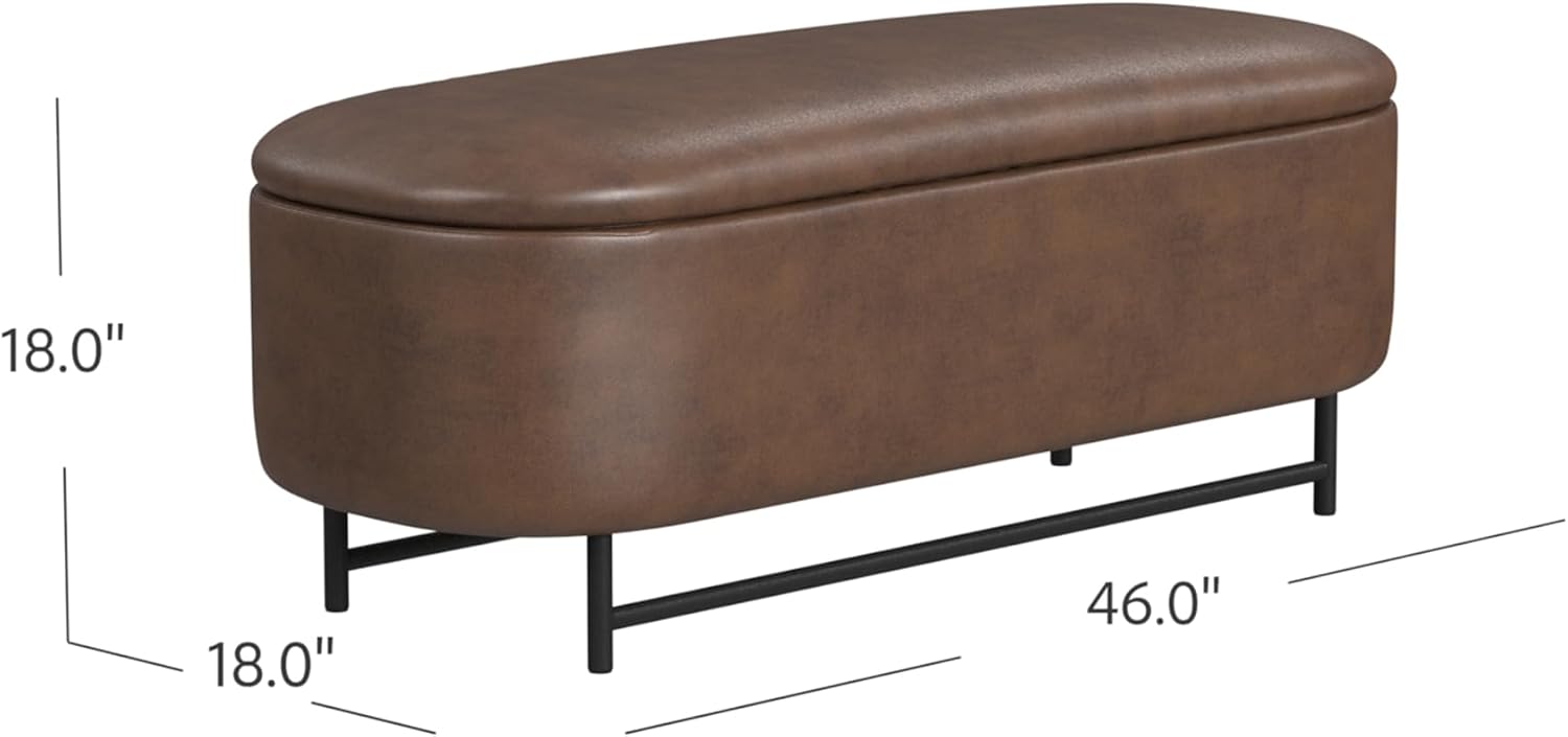 HomePop 46' Ellipse Storage Bench with Metal Legs - Brown Faux Leather
