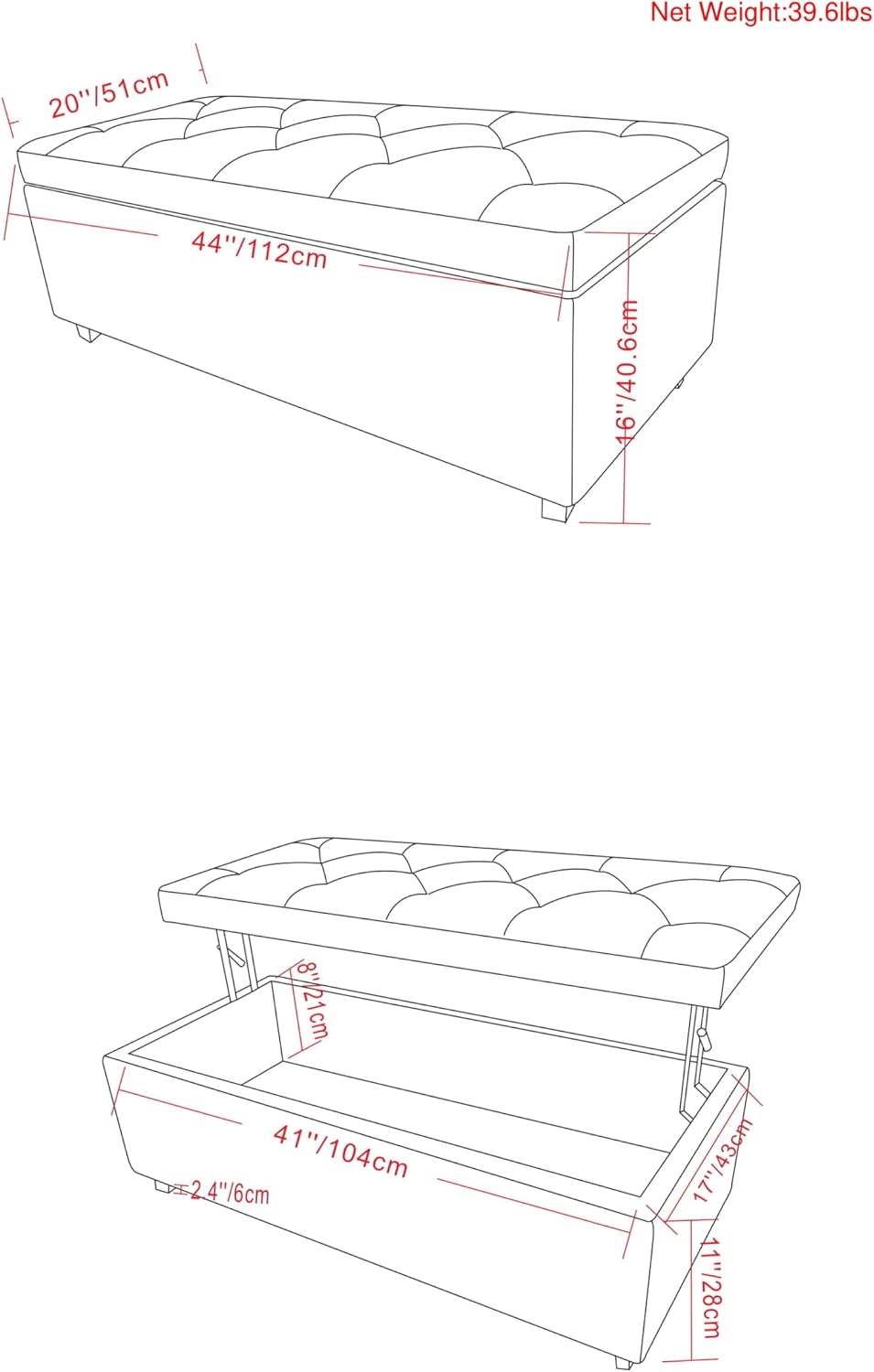 SIMPLIHOME Hamilton 44 inch Wide Traditional Rectangle Lift Top Rectangular Storage Ottoman in Natural Linen Look Fabric, Assembled, For the Living Room, Entryway and Family Room