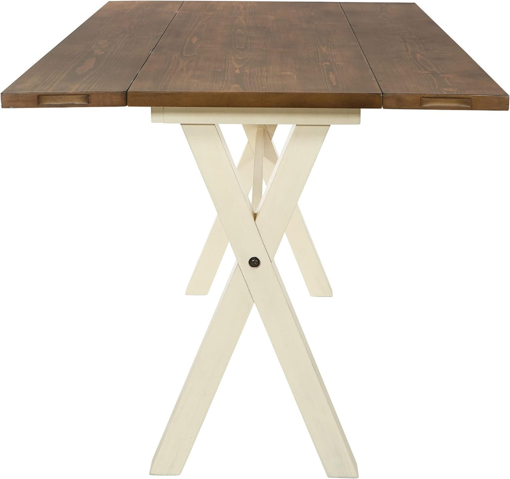 OSP Home Furnishings Albury Farmhouse-Style Flip Top Table with Two-Tone Finish, Antique White Base and Wood Stain Top