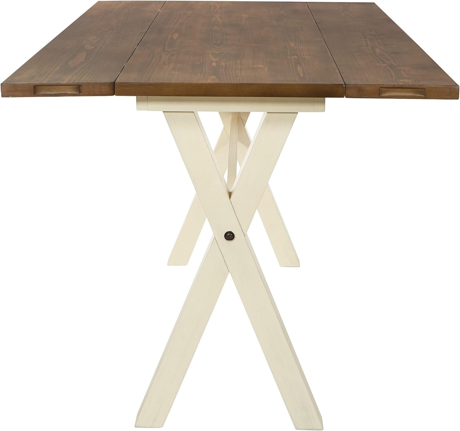 OSP Home Furnishings Albury Farmhouse-Style Flip Top Table with Two-Tone Finish, Antique White Base and Wood Stain Top