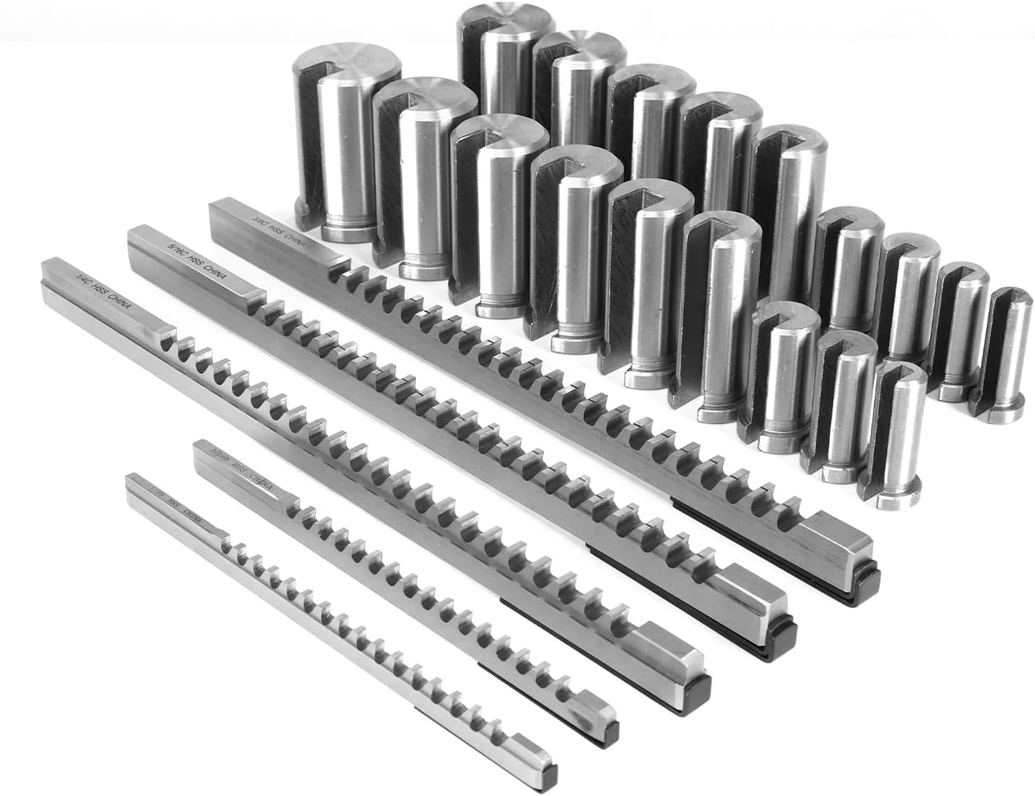 Keyway Broach Kit Broaching Cutter Shim Set with 5 Broaches 18 Bushings and 7 Shims 30pcs for Metalworking and Manufacturing