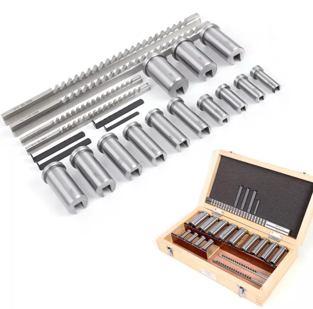 22 Pcs Keyway Broach Kit,Industrial Tools Metric Size Broaching Cutter Collared Bushing Shim Set, HSS Broaching Cutter Industrial Broaching Tools for Lathe Keyway Size B-4mm,B-5mm,C-6mm,C-8mm
