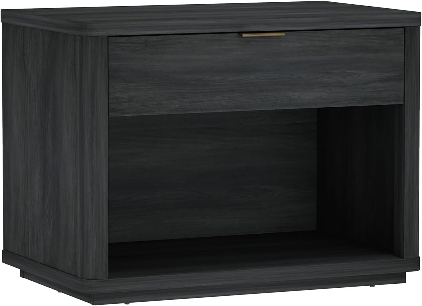 Manhattan Comfort Evelyn Set of 2 Nightstands with Drawer and Open Shelf, Minimalist Bedside Table with Rounded Corners & Raised Base, Modern Night Stand for Bedroom, or Living Room in Charcoal Grey