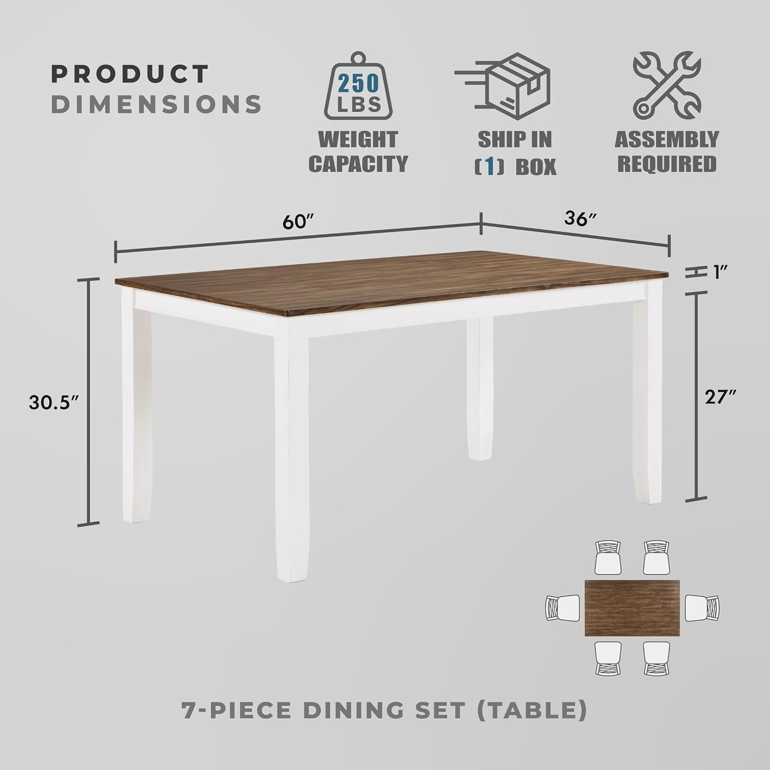 Lexicon Dining Table Set for 6 with Chairs, Wood 7 Piece Farmhouse Dining Room Table and Chairs Set of 6, Cross Back, Easy Assembly Seater for Indoor Home, Dinner, Kitchen, Cherry/White