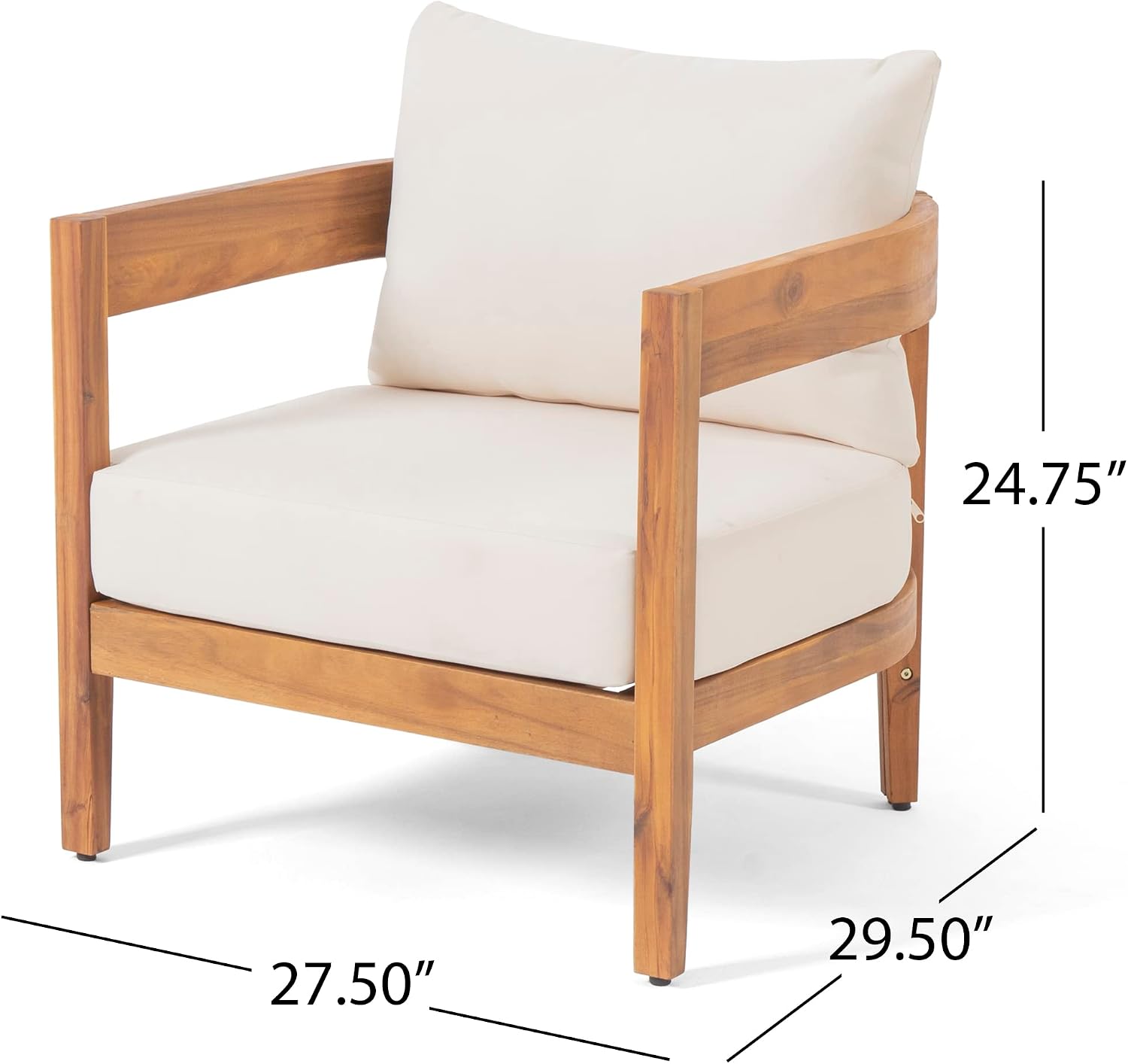 Christopher Knight Home Nadine Outdoor Accent Chair, Acacia Wood Club Chair, Tub Shape Design Armchair, Comfort Cushions Seating, Slat Open Back Reading Sofa for Balcony Backyard Garden, Teak+Beige
