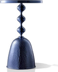 Homes: Inside + Out Halric Modern 25' Tall Round End Table with Decorated Tabletop and Iron Metal Base, Accent Furniture, Elegant Pedestal Stand for Living Room, Home Office, Chrome Blue