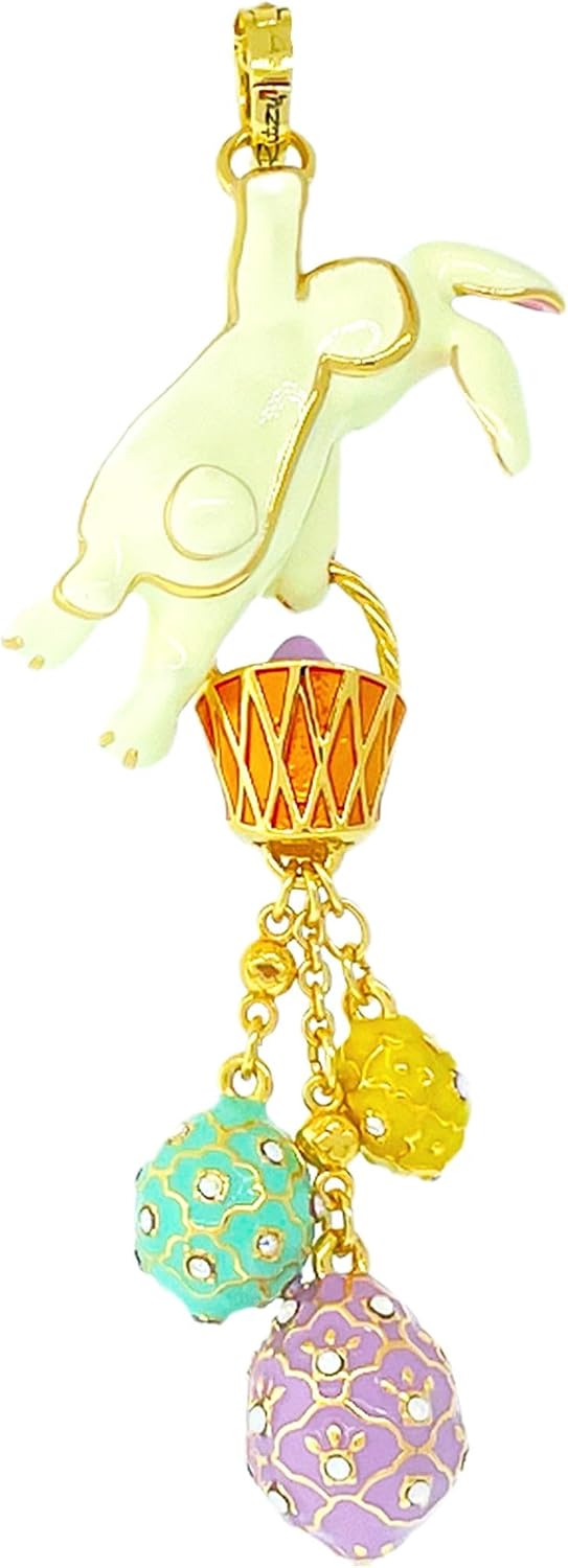Ritzy Couture DeLuxe - Adorable Bunny Basket Charm Pendant Necklace Easter Day Jewelry for Women -18k Gold Plated