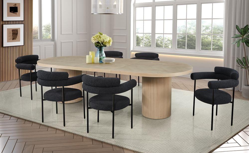Dobby 90'-123' Extendable Oval Wooden Dining Table, Light Oak | Mid Century Modern, Double Pedestal Base, For 6 People, Large