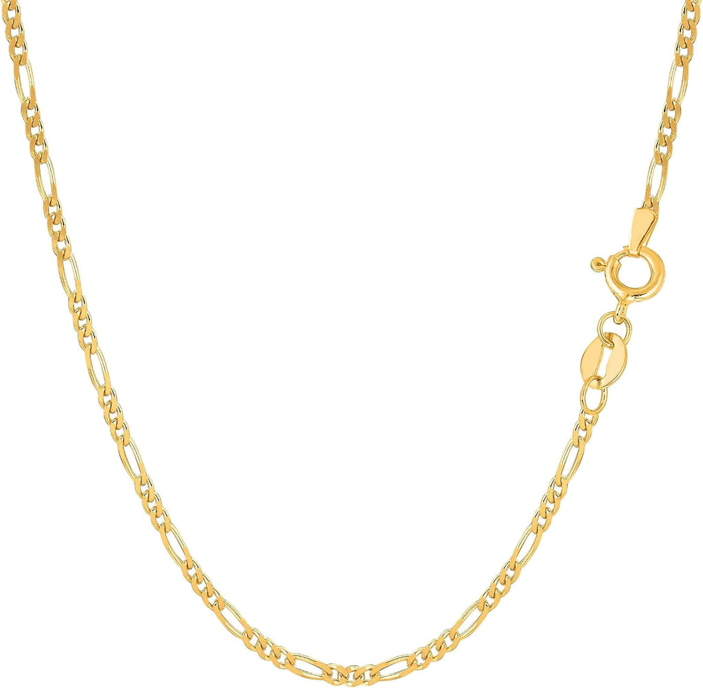 Jewelry Affairs 10k Yellow Solid Gold Figaro Chain Necklace, 1.9mm
