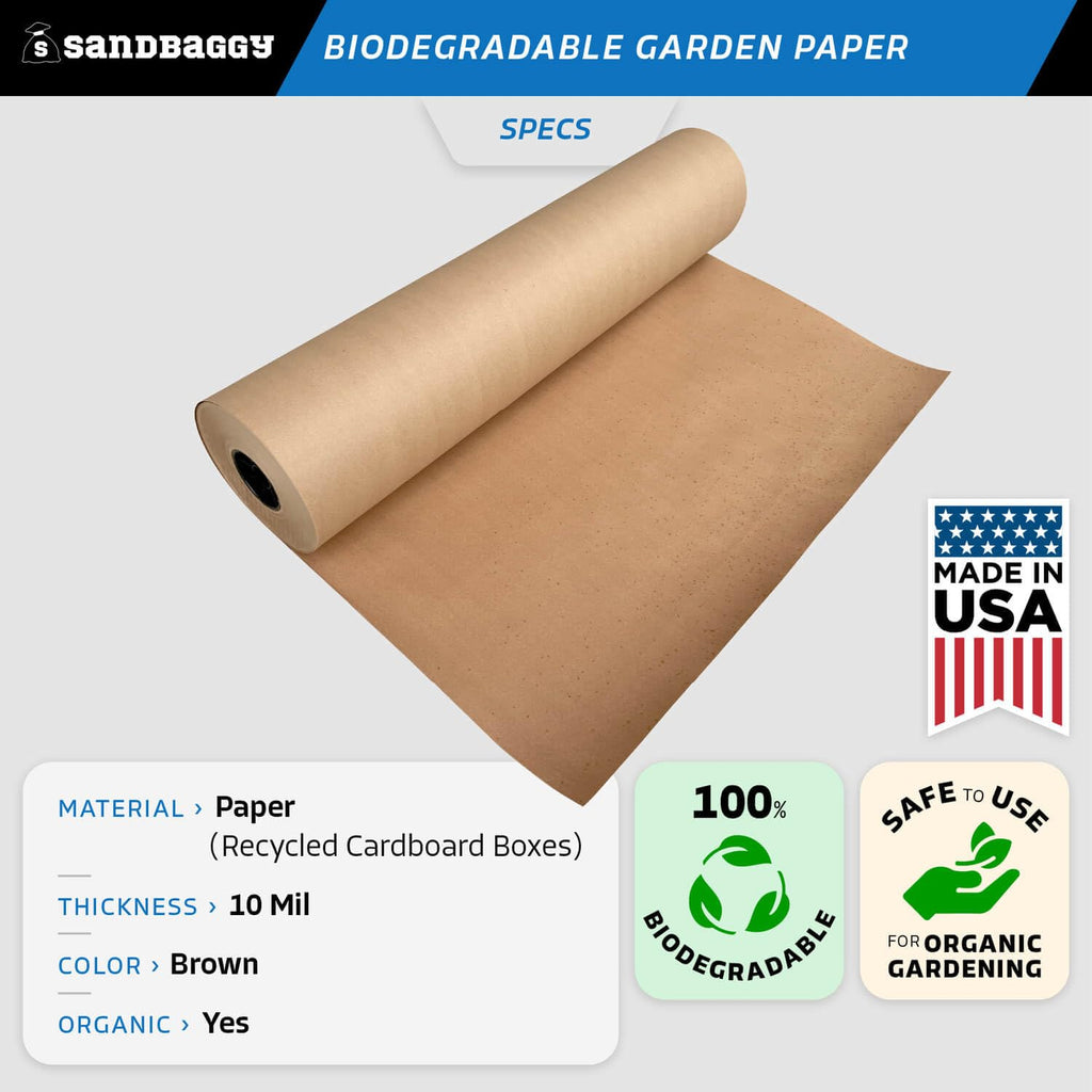 Sandbaggy Biodegradable Landscape Fabric - Garden Paper for Weeds - Paper Mulch Rolls - Made in America (5 ft x 475 ft, 1)