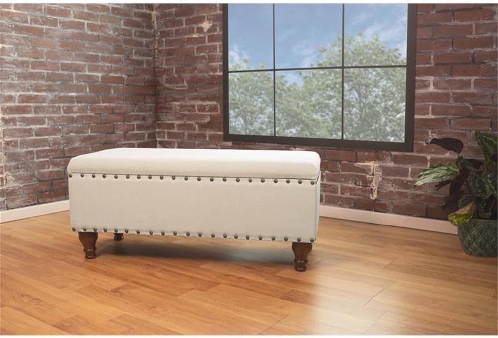 HomePop 42' Storage Bench with Nailhead Trim - Cream