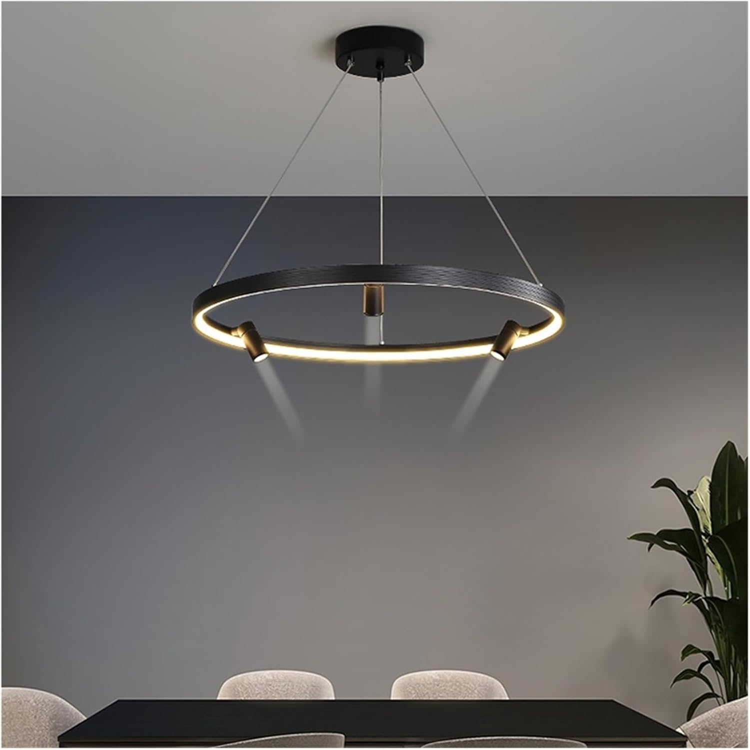 Remote Dimming Circle Modern LED Chandelier Lights Living Dining Room Pendant Bedroom Hall Lamps with Spotlight Indoor Lighting,Contemporary Dining Room