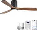 CACI Mall Smart 52 inch Wood Flush Mount Ceiling Fans with Lights and Remote, 3 Blades, Low Profile, Modern, Compatible with Alexa/Google/App, Outdoor Indoor Ceiling Fans for Bedroom/Farmhouse/Patio