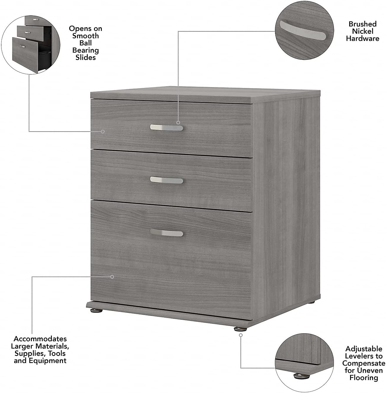 Bush Business Furniture Universal Floor Storage Cabinet with Drawers in Platinum Gray