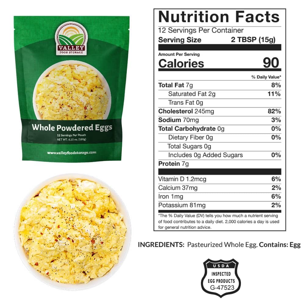 Valley Food Storage Freeze Dried Whole Powdered Eggs | 10-Bag Bucket, 63.5 oz | Premium Emergency Food Supply, 25 Year Shelf Life | Non-GMO Prepper Supplies, Survival Food, Camping & Off-Grid Living