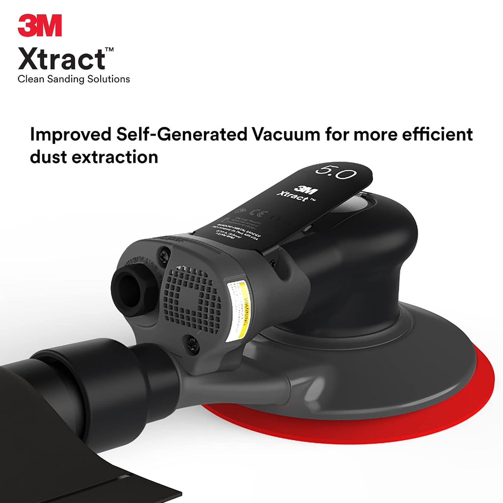 3M Random Orbital Sander, Xtract Pneumatic 88946, 5 in, Self-Generated Vacuum, 3/16 in Orbit, Ergonomic and Lightweight ROS, 209W Motor, Dust Extraction