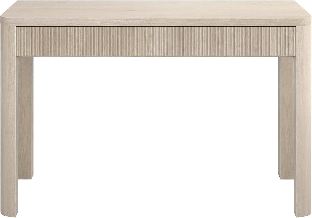 Henn&Hart 48' Fluted Modern Rectangular Wooden Home Office Desk Computer Desk Writing Table with 2 Ribbed Storage Drawers for Bedroom, Living Room, or Home Office, Beech White