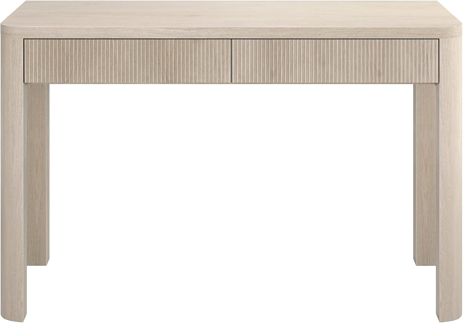 Henn&Hart 48' Fluted Modern Rectangular Wooden Home Office Desk Computer Desk Writing Table with 2 Ribbed Storage Drawers for Bedroom, Living Room, or Home Office, Beech White