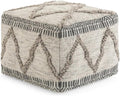 SIMPLIHOME Sweeney Square Pouf - 18 inch Wide Upholstered Wool and Cotton Handloom Woven Ottoman in Grey and Natural, Boho-Style Footstool, Extra Seating or Accent Piece for Living Room, Assembled