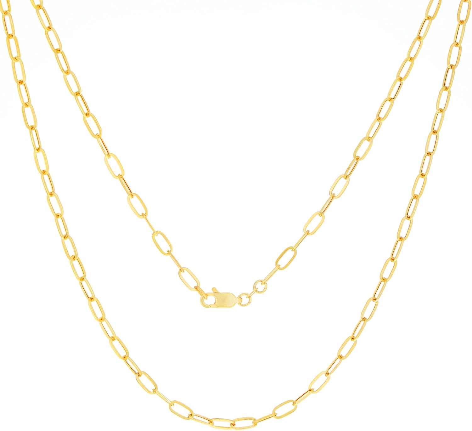 Nuragold 14k Real Yellow Gold Paperclip 3mm Elongated Cable Link Necklace (16'-24') Dainty Italian Jewelry for Men & Women