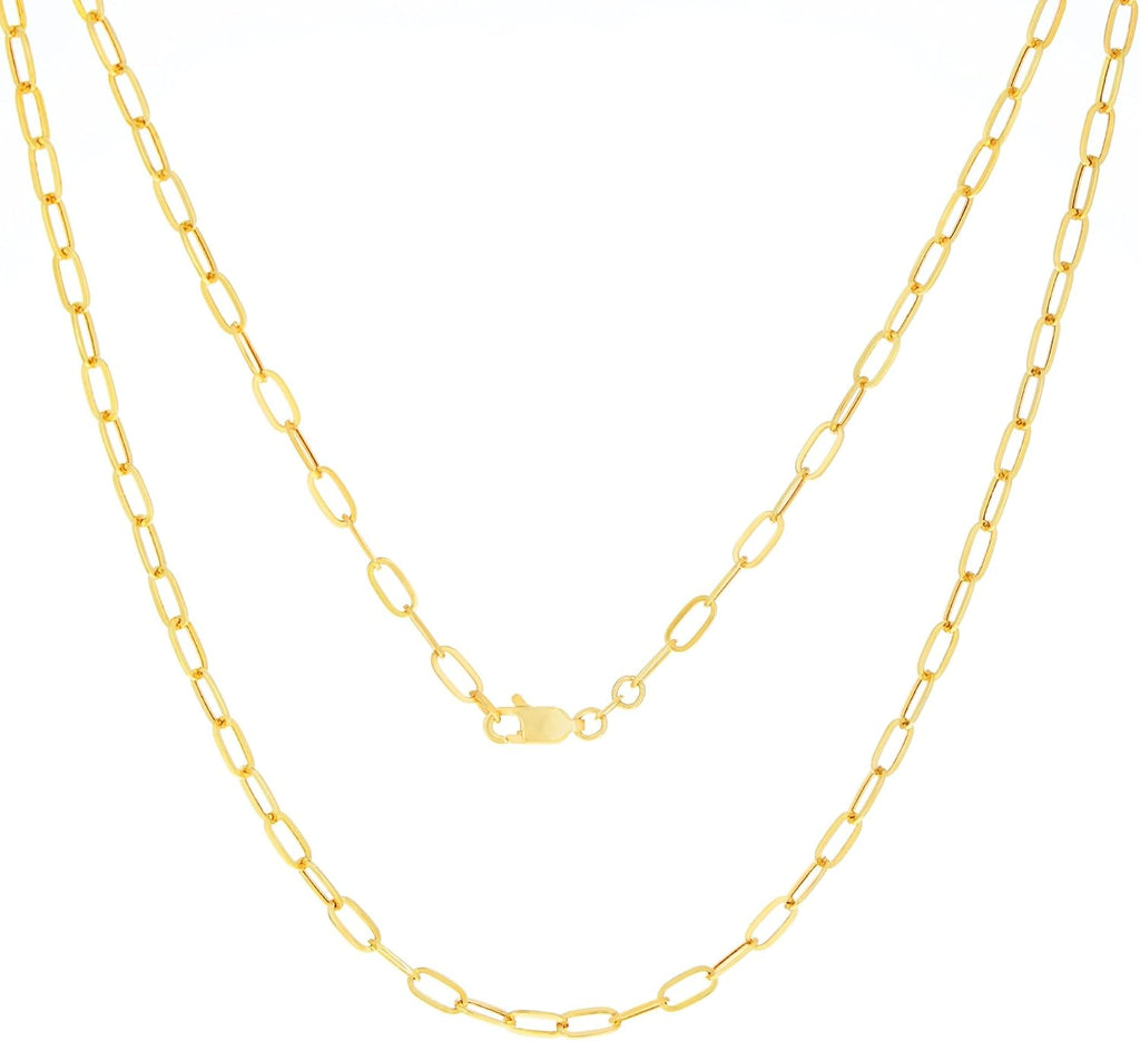 Nuragold 14k Real Yellow Gold Paperclip 3mm Elongated Cable Link Necklace (16'-24') Dainty Italian Jewelry for Men & Women