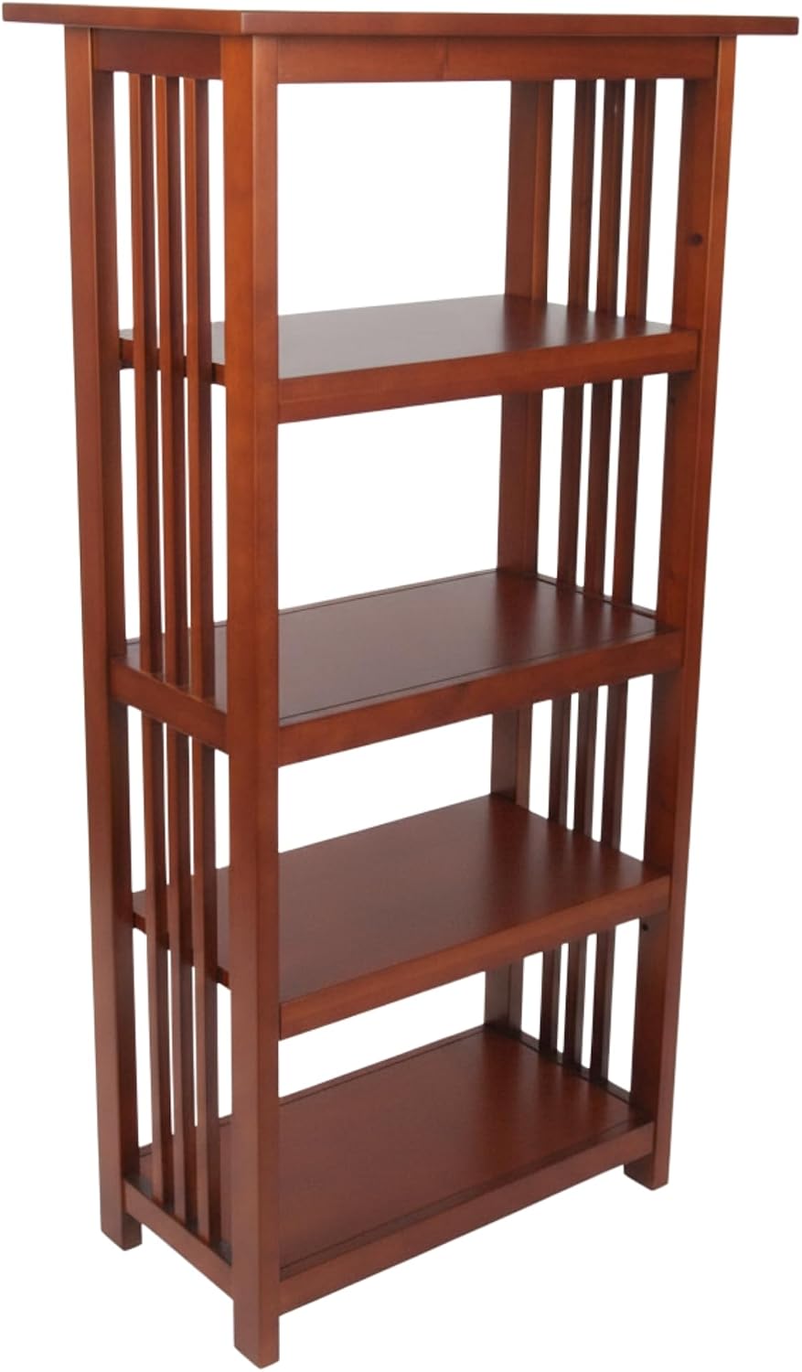 Alaterre Furniture Mission 4-Tier Bookcases with Adjustable Shelves – Mid-century Modern 48-Inch Wood Bookshelf for Living Room, Bedroom or Home Office (Cherry)