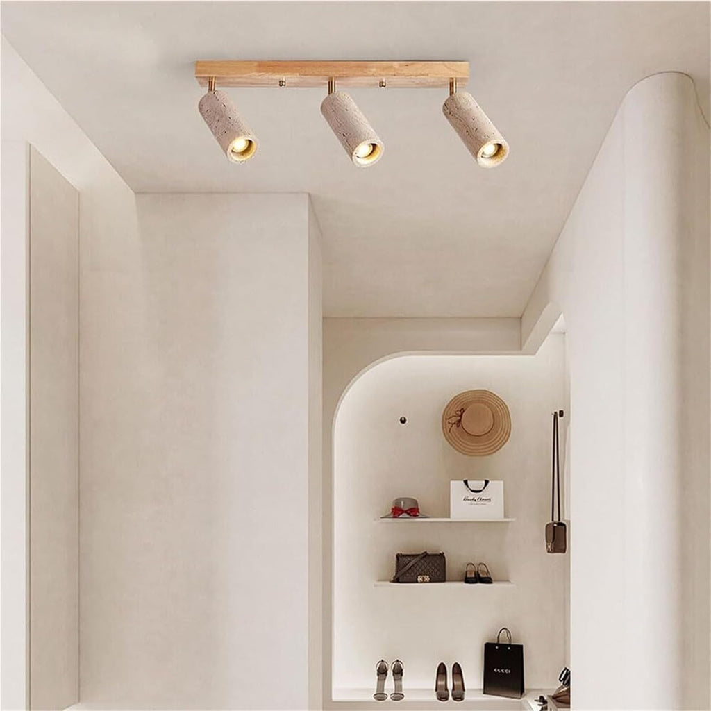 Wabi Sabi Flush Mount Ceiling Light 3-Light Yellow Travertine Spotlight Indoor Industrial Ceiling Lamp Natural Stone Vintage Chandelier Light Fixture For Corridors Bedroom Hallway Hotel(Log Color)