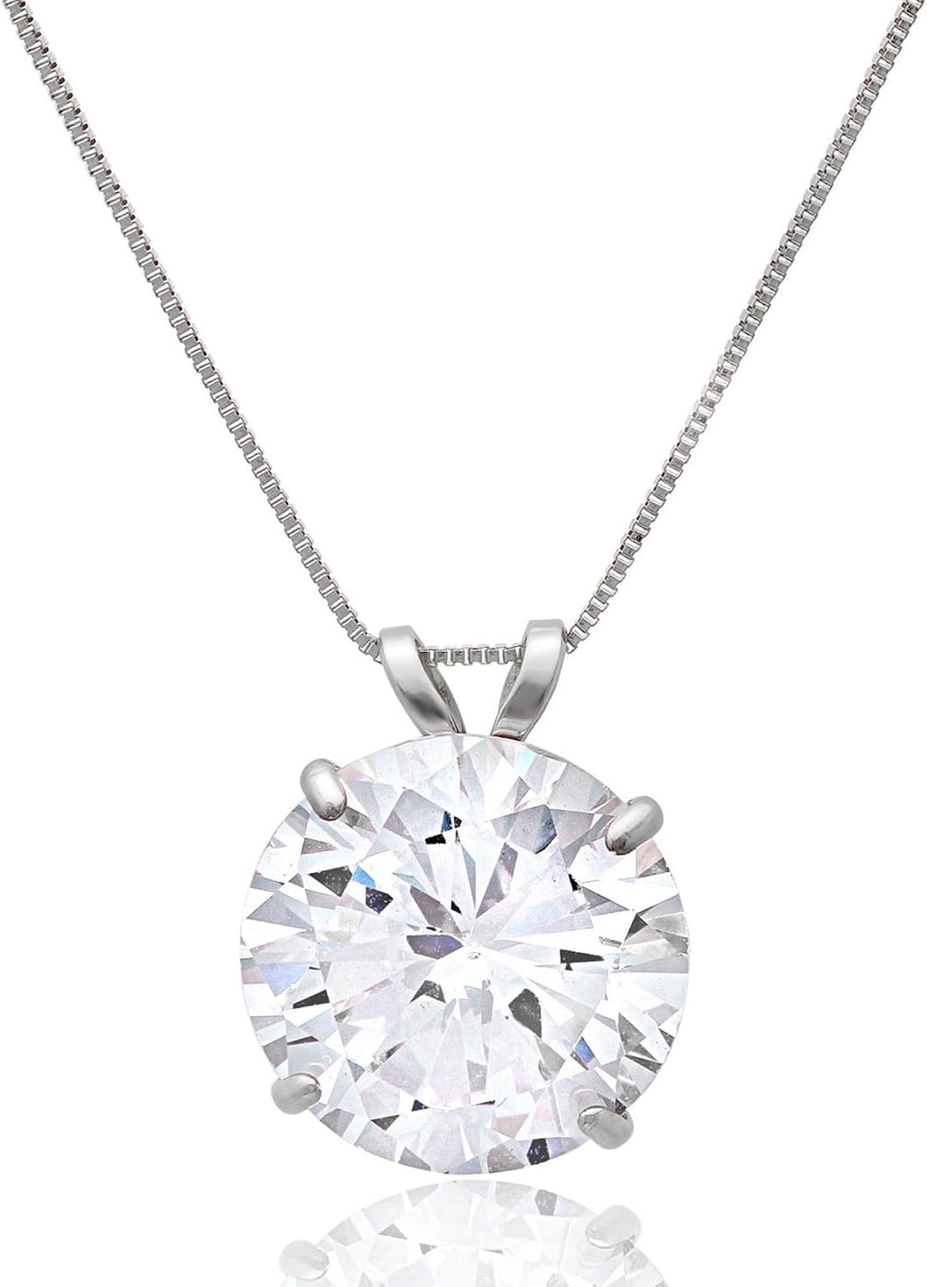 MAX + STONE 14k Gold 8mm Round Solitaire Cubic Zirconia Pendant Necklace for Women with 18 Inch Box Chain