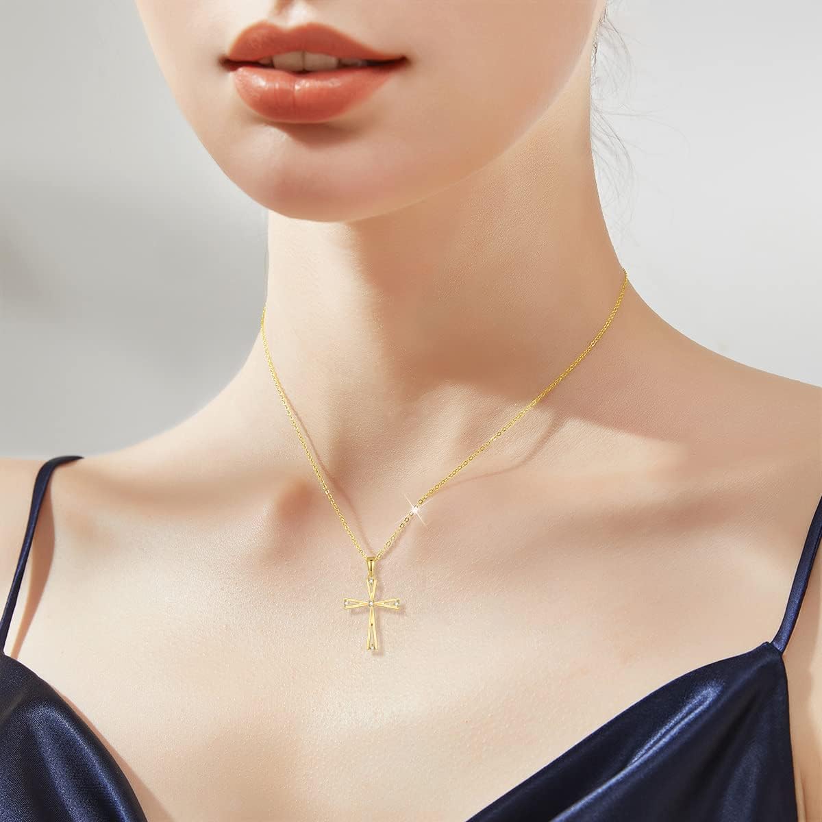 14K Gold Cross Necklace for Women, Real Yellow Gold Filigree Pommy Cross Pendant Necklace, Religion Jewelry for Girls Ladies Mom, 16'+1'+1'