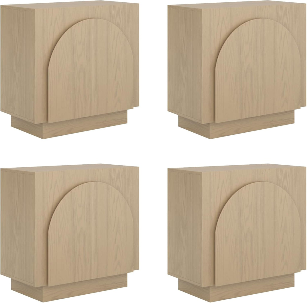 Nathan James Iris Mid-Century Modern Credenza, Light Brown TV Stand, Living Room Wood Storage Cabinet with Arched Cabinet Doors, White Oak, Set of 4