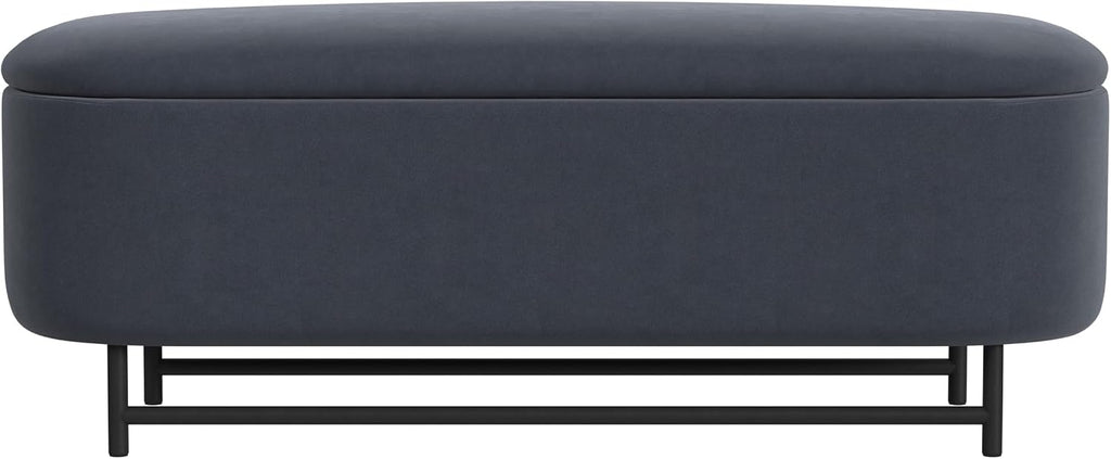 HomePop 46' Ellipse Storage Bench with Metal Legs - Steel Blue Velvet