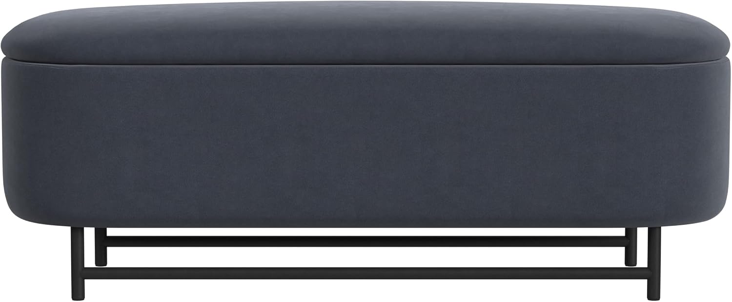 HomePop 46' Ellipse Storage Bench with Metal Legs - Steel Blue Velvet