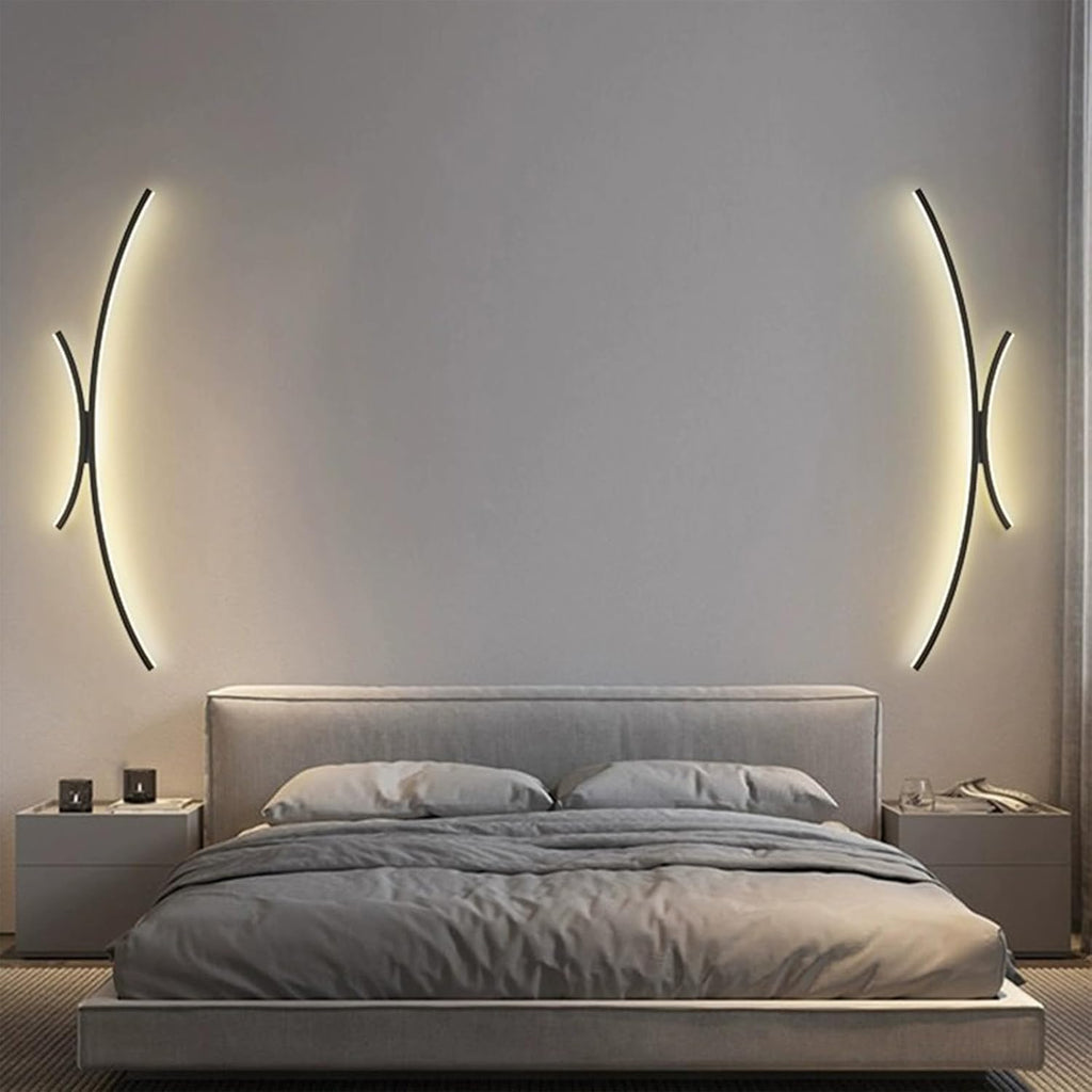 Led Wall Lights Indoor Modern with Remote Control Dimmable Wall Lamps Acrylic Elegant Curved Design Wall Spotlights for Living Room Bedroom Corridor/Black/60Cm