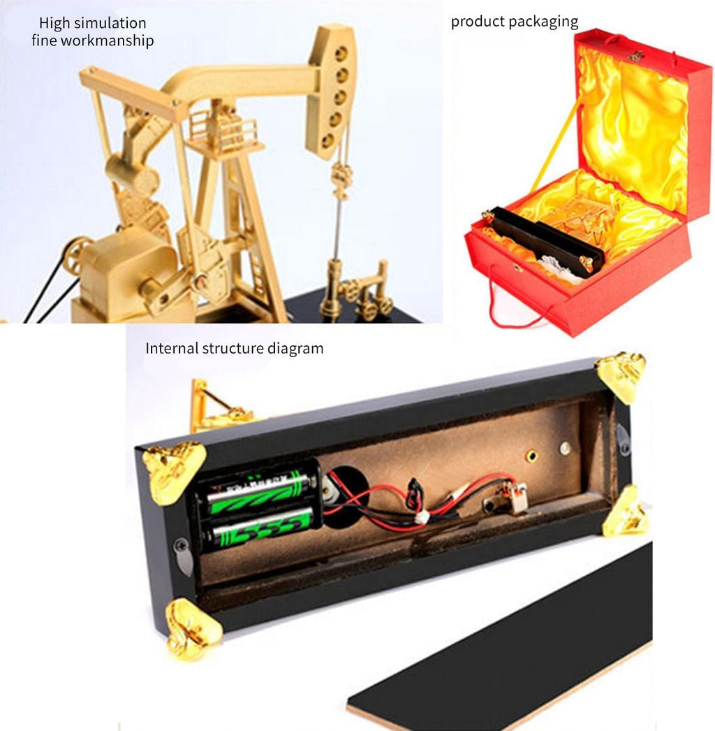 3D Electric Metal Oil Well Pump Jack Model, DIY Industrial Mechanical Model Toy Gift, Creative Desktop Ornament Decoration, Science Eductional Toy